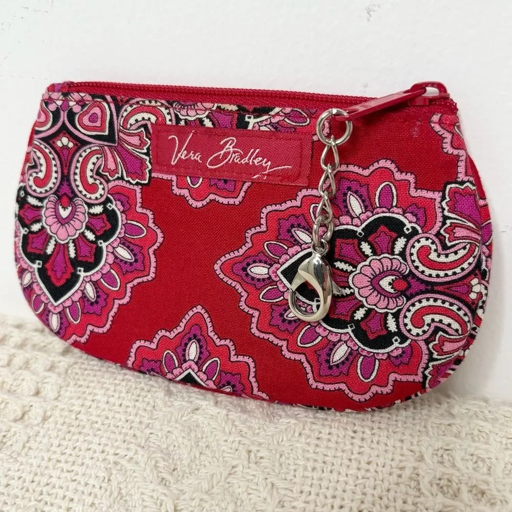 Vera Bradley Frankly Scarlett Zip ID Case Coin Purse Red Floral - Picture 2 of 6